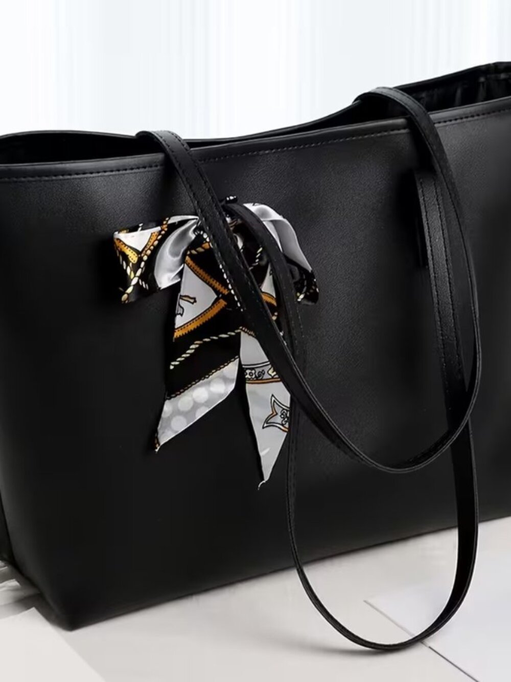 Elegant Solid Color Large-Capacity Tote Bag, Double Handle Design